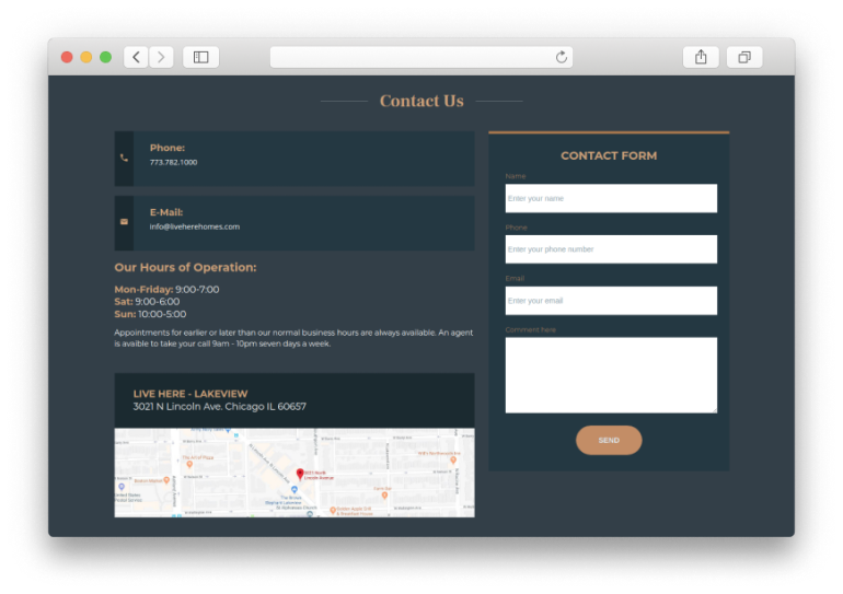 Contact page at the real estate agent website live here