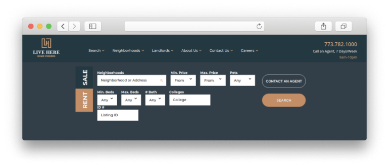 Search filters at the real estate agent website live here